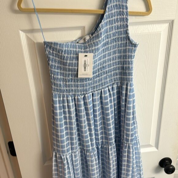 Plaid Gingham One Shoulder Midi Dress Size Small NWT - Picture 4 of 8
